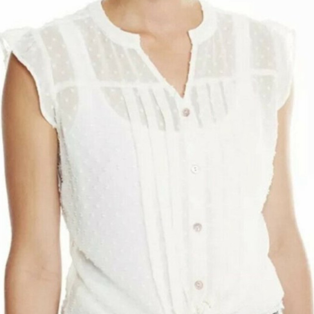 Matilda Jane White Sleeveless Sheer Swiss Dot Ruffled Shirt Top Blouse